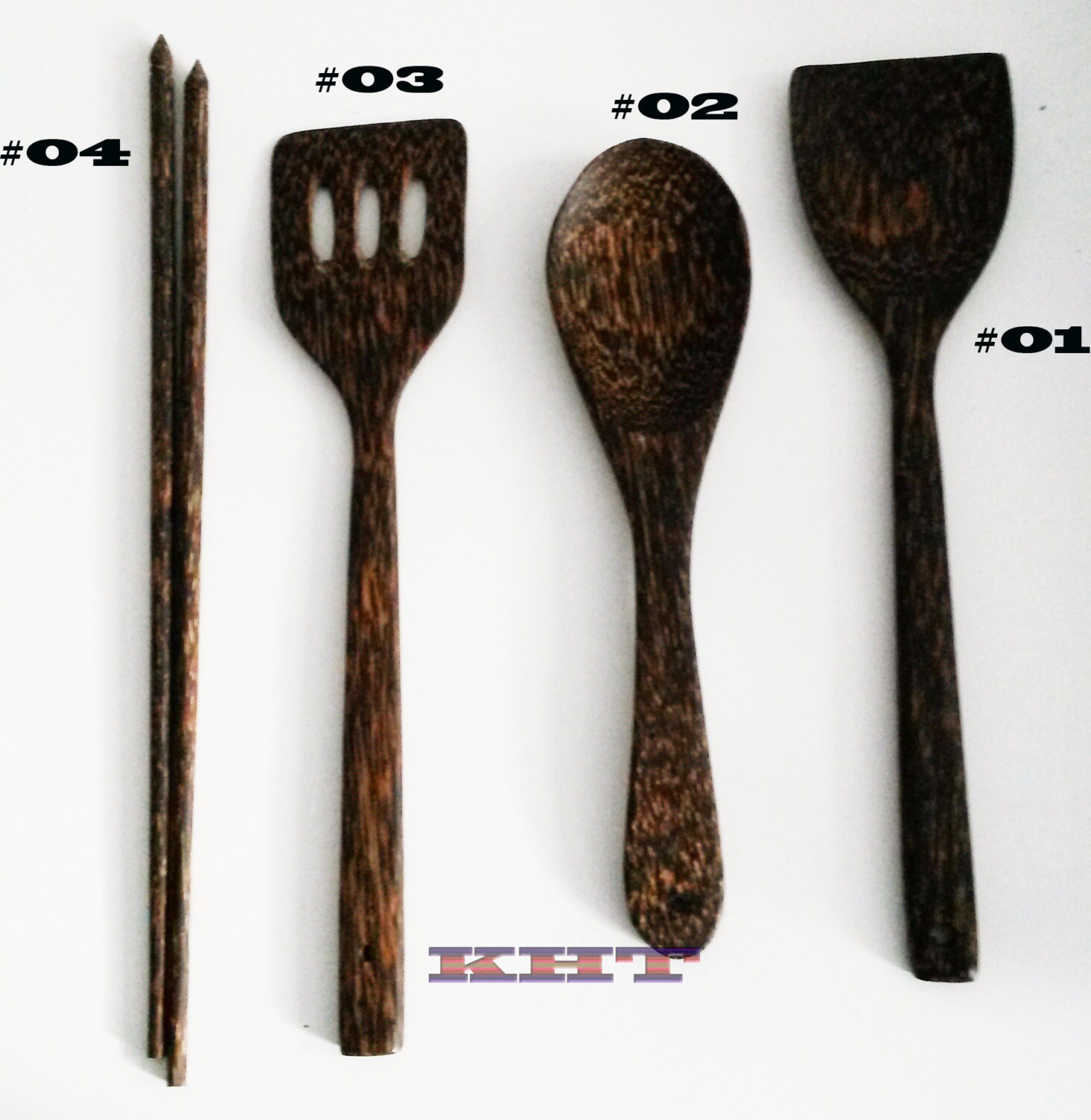 Set 4 Thai Asian Cooking Tools Spatula Spoon Chopsticks