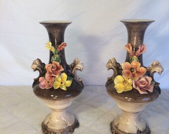 Pair of Capodimonte Vases, Capodimonte Vase, Italian Porcelain, Italian Vase, Floral Vase, Home Decor, Fine Ceramic Decor, Collectible Vase