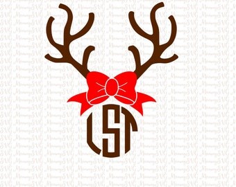 Christmas Girl Reindeer Antlers With Bow For Monogram SVG, Cut File, Cricut File, Silhouette SVG