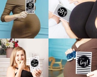 PREGNANCY MILESTONE CARDS, Black and White Milestone Cards, Pregnancy Memory Cards, Set of Pregnancy Milestones, Expecting Parents Gift