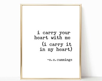 I carry your heart with me printable, e.e. Cummings quote printable, e.e. cummings print, ee cummings wall art, home decor, wall decor, poem