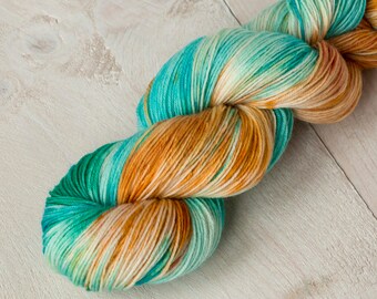 Fox and the Knight - Hand Dyed Yarn - BFL Fox Bluefaced Leicester - fingering weight - sock yarn - blue and orange