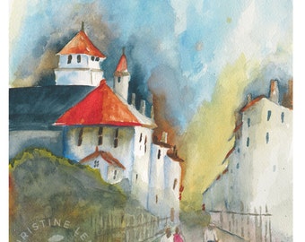 Asian City - Original Watercolor 8 x 10 1/4 inches