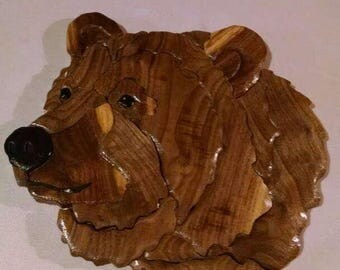 Grizzly intarsia wall hanging