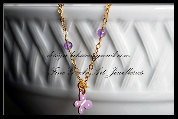 Enamel Butterfly Bracelet Sterling Silver Gold-plated Fine Jewellery Amethyst beads in chain Lakasa e-shop Best Ideas Gift for friendship