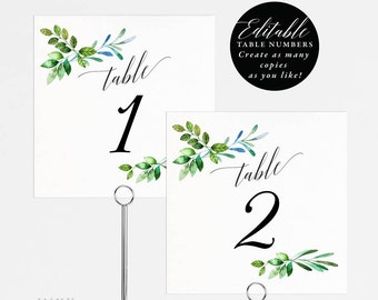 Rustic Wedding Table Numbers Printable, Table Number Template, Folded Tent Card, Flat Card, Editable Table Number Card PDF Template #E018