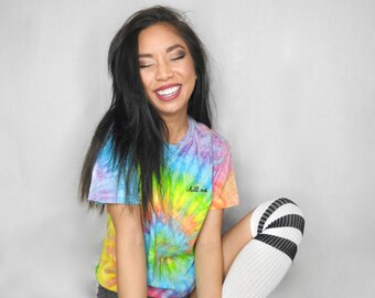 CHILL OUT Summer Time Hand Made Embroidered Tie Dye Shirt | ManEater By Lina