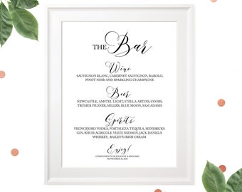 Custom Wedding Bar Menu Sign-Printable Calligraphy Bar Sign-The Bar Sign-Bar Menu Signage-Rustic Wedding Decor-DIY Wedding Reception Sign