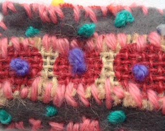 Long thin recycled jute brooch