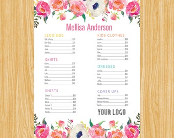 Price List Poster, Skirts Dresses Shirts and Leggings Price List Sign Digital File LLR003