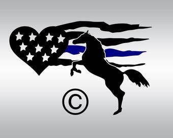 american flag blue line horse SVG Clipart Cut Files Silhouette Cameo Svg for Cricut and Vinyl File cutting Digital cuts file DXF Png Pdf Eps