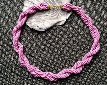 Vintage lilac glass bead necklace c1960s