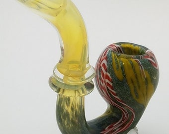 Premium Golden Fumed Green Color Sherlock Heavy Glass Pipe - *THICK GLASS*