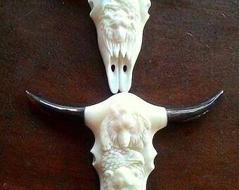 Buffalo skull Pendant from carved bone (free Shipping)