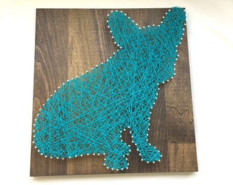 Aqua French Bulldog Silhouette - Nail and Aqua Blue String Art - Handmade- Made to Order - Ready to Hang with Hardware Home Decor - Frenchie