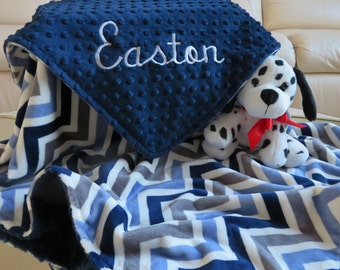 Minky Baby Blanket, Personalized Baby Boy Blanket, Navy Blue Denim Baby Boy Blanket, Baby Gift, Baby Shower Gift, Minky Baby Blankets