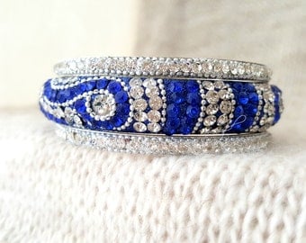 Silver white blue Bracelet set Traditional Indian Bangles Bridal Jewelry wedding jewelry Stackable Bracelets BOHO Bijoux Regalo GIFT for HER
