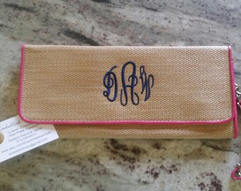 Clutch, Bridesmaids gifts, CLUTCH Straw Personalized Clutch bag, PINK trim, Beach bag, Monogrammed clutch, Monogrammed gift bag, Wedding