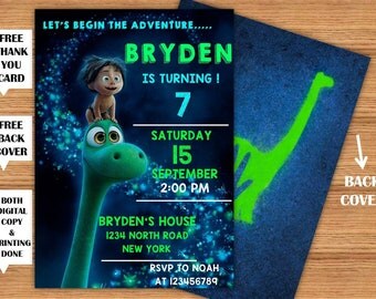 The Good Dinosaur Invitation Good Dinosaur Kids Birthday Party Printable Invitation+Back Cover Dinosaur Printed Invite+FREE Thank You Card