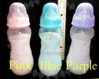 Reborn Doll Fake Faux Milk Bottle LARGE 10 ounces oz 300 ml Pink Blue Purple Formula Baby Newborn Silicone Vinyl Magic Milk Pretend Feeding
