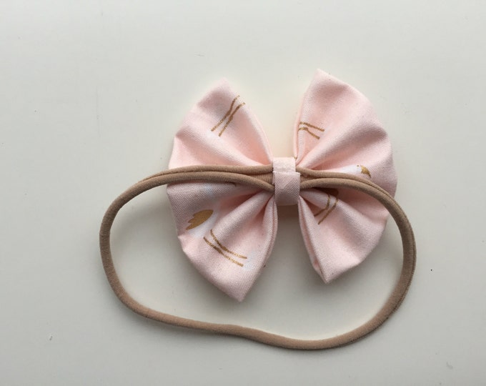 Pale Peach Flamingo fabric hair bow or bow tie