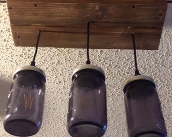 Mason Jar Chandelier with Three LED Lights