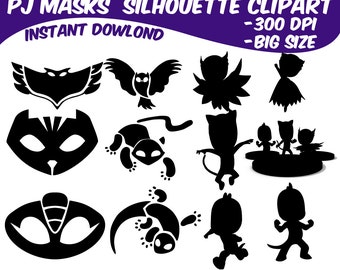 12 PJ Masks ClipArt-Digital PJ Masks silhouette Clip Art image-Pj Masks PNG background files-Download Scrapbooking Pj Masks image