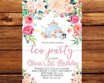Floral Tea Party Invitation, Tea Party Invite,Tea Party Birthday Invitation,Tea Party Supplies, Tea Party Idea, Birthday Party 175