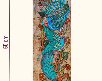 Tableau des Oiseaux sur papier Amaté/ Pintura aves en papel amate/ AMATE PAPER PAINTING