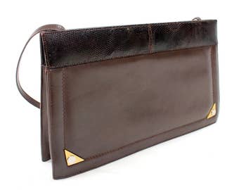 Vintage Coret Brown Leather Snakeskin Handbag