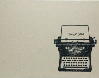 Thank You Cards, Set of 6 Cards, Vintage Retro Typewriter Cards, Hand Stamped Cards, Blank Note Cards