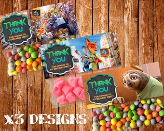 Zootopia Topper Bag, Instant Download, Thank You Topper Bag, Disney, Favor Zootopia Flavour Printable Topper, Birthday, Thank You Topper