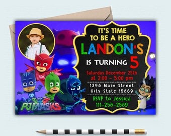 Pj Masks, Pj Masks Invitation, Pj Masks Birthday, Pj Masks Birthday Invitation, Pj Masks Party, Pj Masks Birthday Paty, Pj Masks Invite