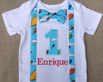 Dr. Seuss Birthday Onesie, Suspenders and Bow tie, Oh, the places you'll go, Dr. Seuss Birthday Outfit