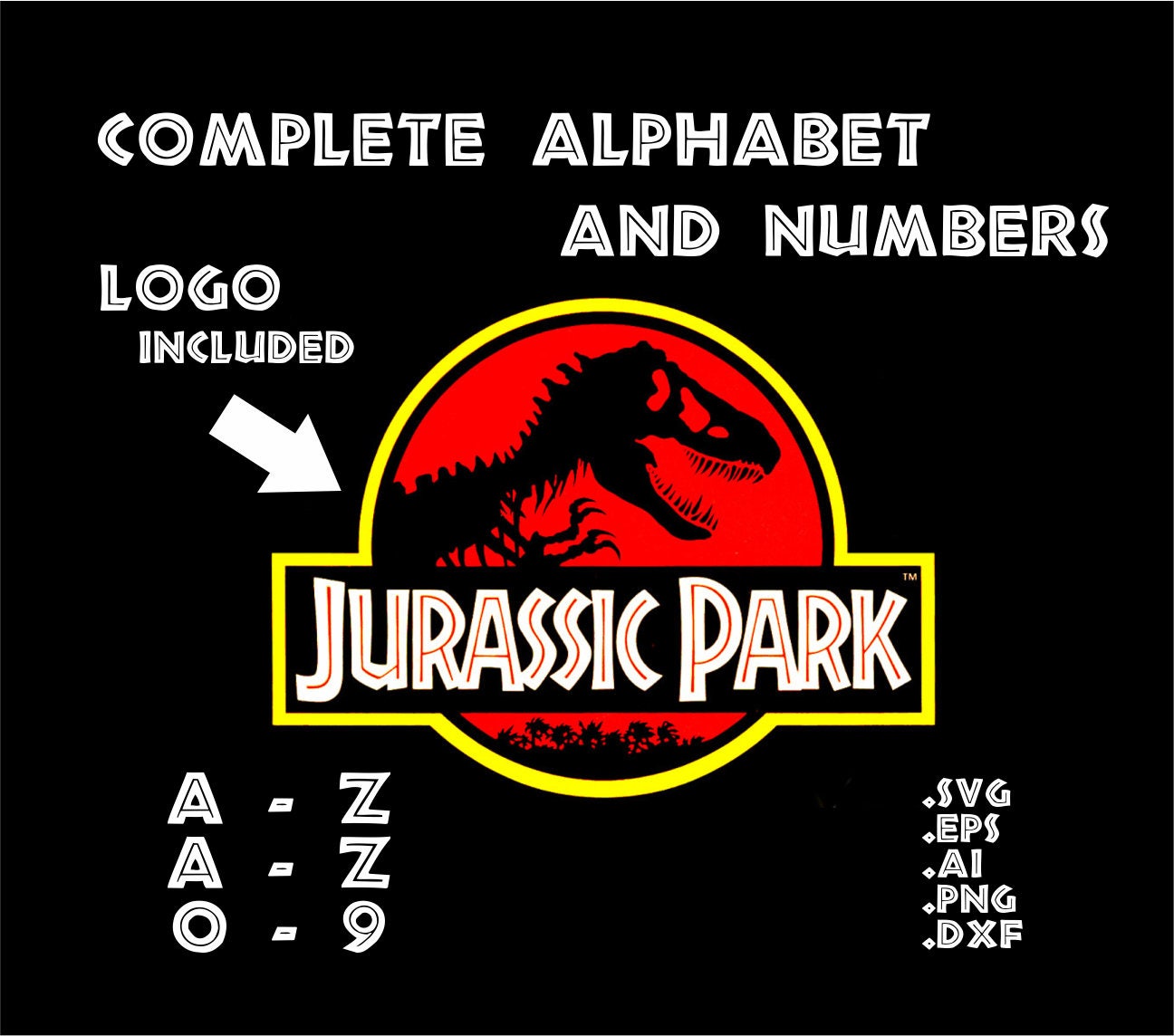 jurassic park complete alphabet and numbers in svg eps ai