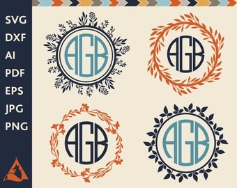 Floral Border Svg Flower Monogram Frame Svg Cut Files Circle Floral Border Svg Floral Wreath Cuttable Svg Round Flower Wreath Svg Dxf Png