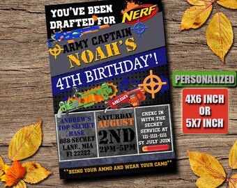 Nerf Gun Invitation / Nerf Gun Birthday / Nerf Gun Party / Nerf Gun Invitations / Nerf Gun Printable Invitations / Nerf Gun Birthday Invite