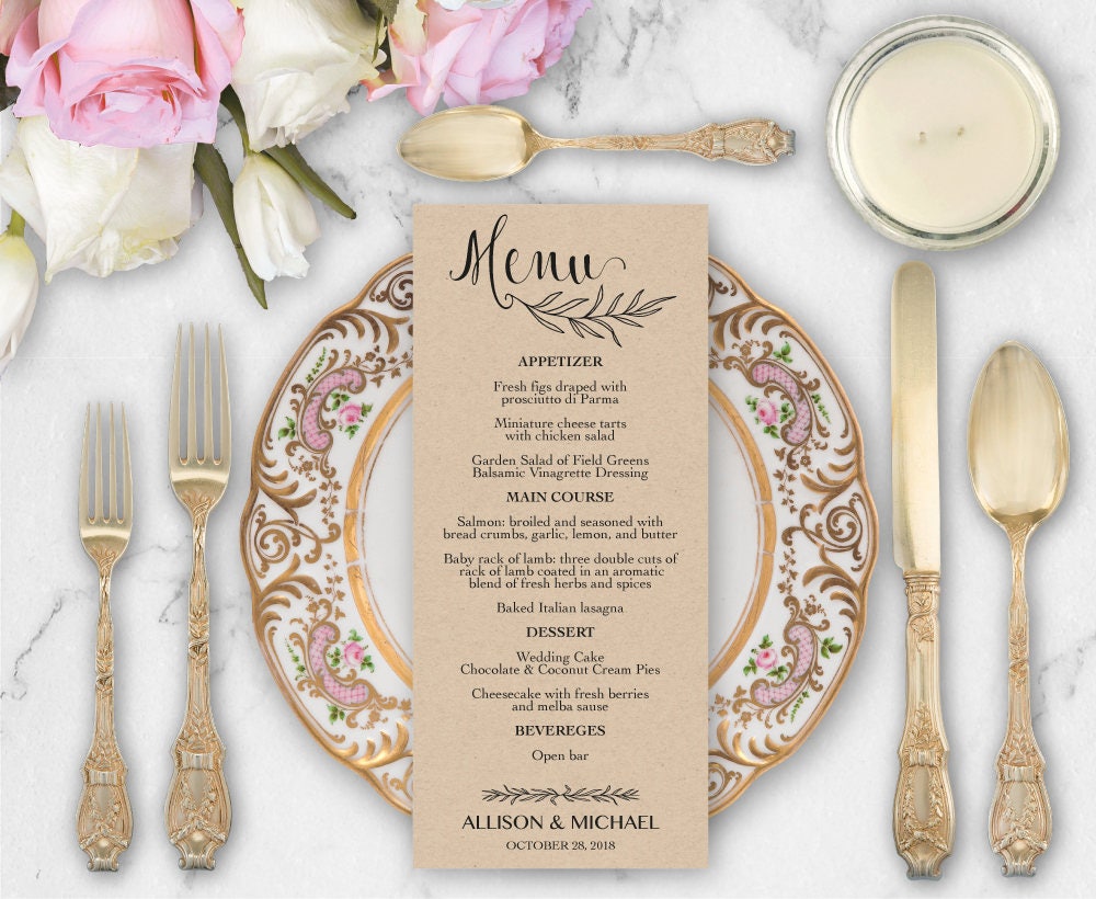 Rustic Wedding Menu Template DIY Wedding Menu Template