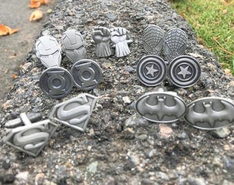 Superhero Wedding Cufflinks Cuff Links Set of (7) or (5) Superman Batman Iron Man Hulk Fist Spiderman Captain America Green Lantern