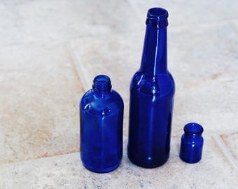 Vintage Cobalt Blue Medicine Bottles Set of 3 • Gorgeous BLUE Color!