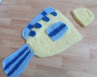 Crochet Baby Flounder Fish Photo Prop Little Mermaid Props Hat & Cocoon Newborn to 6 Months