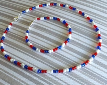 4th of JULY Red White & Blue 16 In Necklace/ 8 In Bracelet Combo
