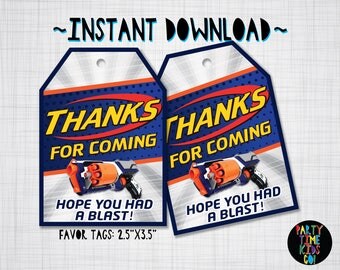 Nerf Favor Tags Birthday Party Thank you Tags Nerf Wars Goodie Bag Tag Gift Label - INSTANT DOWNLOAD with matching Invitation Available