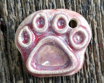 Paw Print Pendant, Ceramic Pendant, Clay Pendant, Paw Print Focal, Clay Paw Print, Ceramic Charm, Paw Print Charm, Dog Print Pendant