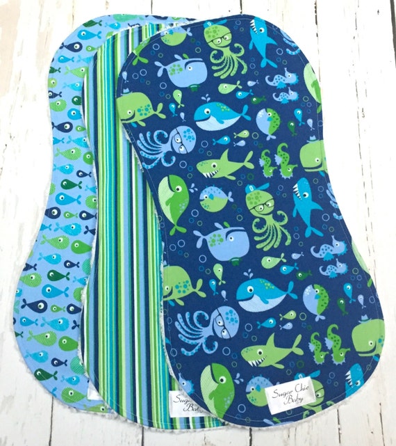 Sea Life Baby Boy Burp Cloths Triple Layer Chenille