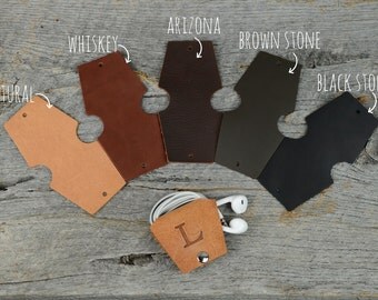 Leather Earbud Holder / Cord Cable Earbud Earphone Headphone Organizer Cord Keeper Wrap