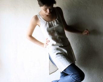 Linen dress, Tunic dress, Shift dress, Tunic top, Linen top, Sleeveless top, Pleated top, Modern clothing, Minimal dress, tank top, Sundress