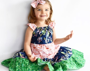 Girls Mermaid Party Dress - Girls Dress - Blue Mermaid Dress - Girls Spring Dress - Cute Dress for Girls - Mermaid Dress - Birthday Dress
