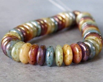 6mm Rainbow Picasso Mix Czech Glass Bead Rondelle Spacer : 50 pc Mix Rondelle Disc Beads