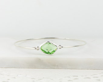 August Birthstone Peridot Sterling Silver Bangle Bracelet, Sterling Silver Bracelet, Peridot Bangle Bracelet, Bridesmaid Jewelry